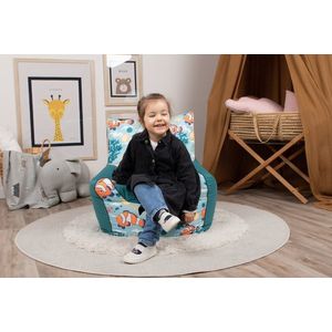 Fotoliu pentru copii Knorr Toys Clownfish umplutura bilute din polistiren, husa din bumbac detasabila si lavabila, 60 x 58 x 60 cm, 2-10 ani imagine