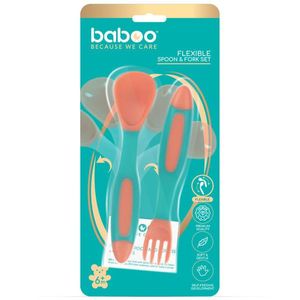 Set lingurita si furculita flexibile Baboo Portocaliu Verde 6 luni+ imagine