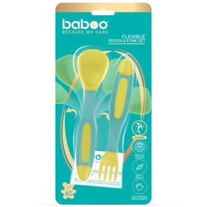 Set lingurita si furculita flexibile Baboo Galben Verde 6 luni+ imagine