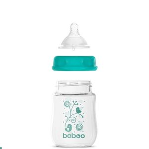Biberon din sticla anticolici Baboo cu gat larg 150 ml 0 luni+ imagine