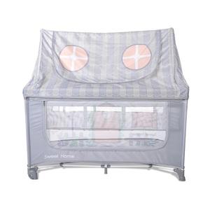 Patut pliabil pentru copii Lorelli Sweet Home Grey 2 nivele, usa laterala cu fermoar, capotina detasabila imagine