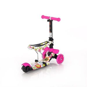Trotineta pentru copii Smart Pink Flowers, 3 roti LED, scaun reglabil si detasabil, ghidon reglabil, greutate suportata 20 kg, varsta 3 ani+ imagine