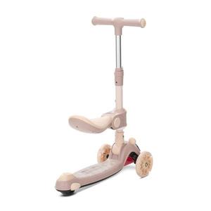 Trotineta pentru copii Lorelli Swiftie Beige pliabila, roti cu led, sezut pliabil, ghidon reglabil, platforma cu lumini si melodii, greutate admisa 50 kg imagine