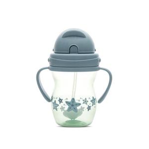 Cana cu manere si pai, anti-varsare, potrivita pentru calatorii, 12 luni+, 275 ml, Blue Green imagine