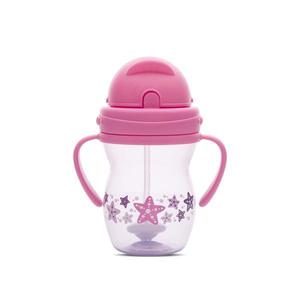 Cana cu manere si pai, anti-varsare, potrivita pentru calatorii, 12 luni+, 275 ml, Pink Purple imagine