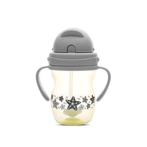 Cana cu manere si pai, anti-varsare, potrivita pentru calatorii, 12 luni+, 275 ml, Grey Yellow imagine