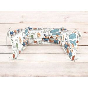 Aparatoare pentru patut MimiNu, din bumbac, 180x30 cm, cu panglici, Design, Zoo in train imagine