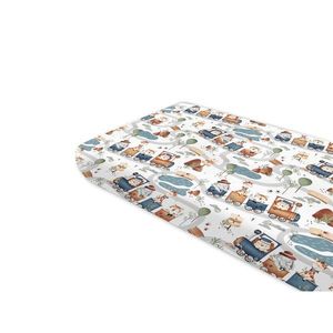 Cearceaf cu elastic MimiNu, pentru pat 160x80 cm, din bumbac, Design, Zoo in train imagine