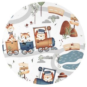 Aparatoare pentru patut MimiNu, tip rulou, cu husa detasabila, lungime 180 cm, din bumbac, Design, Zoo in train imagine