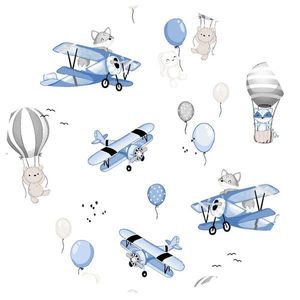 Aparatoare pentru patut MimiNu, tip rulou, cu husa detasabila, lungime 180 cm, din bumbac, Blue Plane imagine
