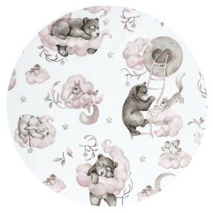 Aparatoare pentru patut Qmini, tip rulou, cu husa detasabila, lungime 180 cm, din bumbac, Teddy Bear and Friends Pink imagine