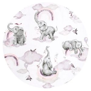 Aparatoare pentru patut Qmini, tip rulou, cu husa detasabila, lungime 180 cm, din bumbac, Elephants on Rainbow Pink imagine