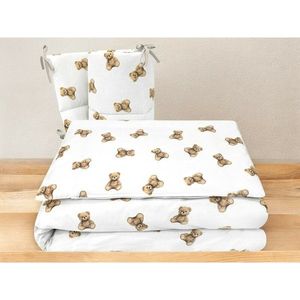 Lenjerie patut 3 piese Qmini, pentru patut 120x60 cm, cu protectie laterala, din bumbac, Teddy Toys imagine