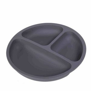Farfurie compartimentata Bocioland, rotunda, cu 3 compartimente, silicon, fara BPA, 6-36 luni, Antracite imagine