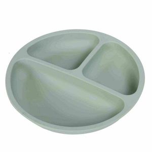 Farfurie compartimentata Bocioland, rotunda, cu 3 compartimente, silicon, fara BPA, 6-36 luni, Green imagine