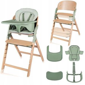 Scaun de masa multifunctional Megan Lionelo, din lemn de fag, 6 luni- adult, reglabil pe inaltime, husa impermeabila, tavita silicon, suport de picioare reglabil, greutate maxima 110 Kg, Verde imagine
