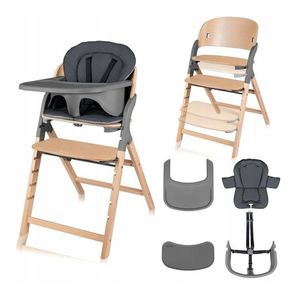 Scaun de masa multifunctional Megan Lionelo, din lemn de fag, 6 luni- adult, reglabil pe inaltime, husa impermeabila, tavita silicon, suport de picioare reglabil, greutate maxima 110 Kg, Gri imagine