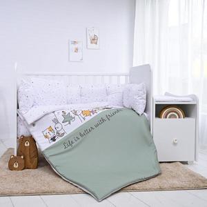 Set lenjerie pat 8 piese bumbac ranforce Trend Happy Friends Mint imagine