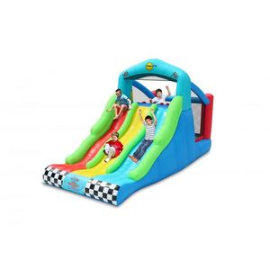 Saltea gonflabila Happy Hop Race cu trei tobogane, spatiu de joaca si loc de catarat imagine
