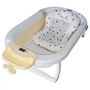 Cadita pliabila KidsCare Bej cu suport metalic, termometru, perna reductor, jucarii, protectie cap, cana pliabila imagine