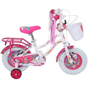 Bicicleta pentru copii Belderia Dora Alb 2-4 ani, roti 12 inch, roti ajutatoare si frane V-Brake, cosulet si portbagaj imagine