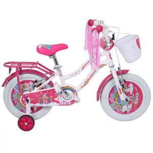 Bicicleta pentru copii Belderia Dora Alb 5-8 ani, roti 16 inch, roti ajutatoare si frane V-Brake, cosulet si portbagaj imagine