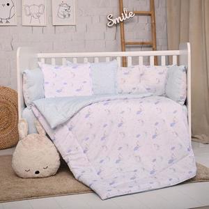 Set lenjerie de pat Lorelli cu 8 piese 70x140 cm bumbac ranforce Moon Stars Blue imagine