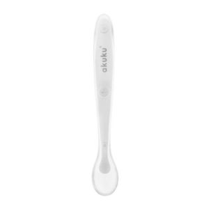 Lingurita din silicon pentru bebelusi Akuku Soft Spoon White, textura moale ce nu raneste gingiile, maner ergonomic, fara bpa, compatibila cu masina de vase imagine