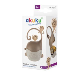 Cutiuta pentru suzete Akuku Maimutica cu agatatoare, materiale sigura fara bpa, codita tip maner special ce permite agatarea la caruciorpatutscaun auto, dimensiune 13x8, 5x5, 5 cm imagine