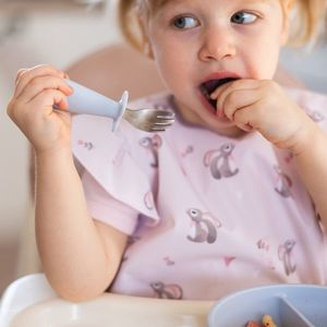 Set tacamuri pentru copii, lingurita si furculita din inox Babyono Roz imagine
