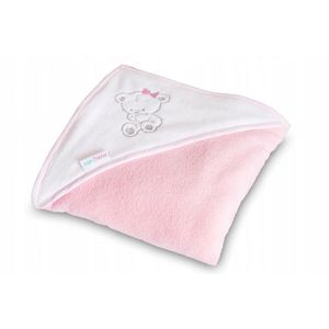 Prosop de baie pentru copii BabyMam prevazut cu capison decorat cu broderie vesela, 100 bumbac, dimensiune 100 x 100 cm, Teddy Bear Pink imagine