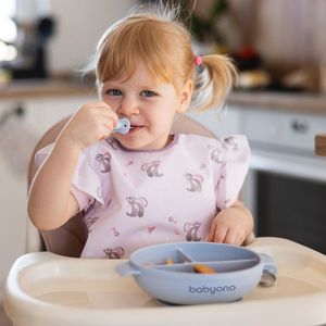 Farfurie din silicon cu ventuza si capac Babyono albastru imagine