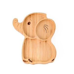 Set diversificare pentru copii Castron, farfurie elefant din bambus cu lingurita, cana cu pai si baveta Oaki Galben imagine