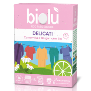 Tablete pentru masina de spalat rufe delicate cu musetel si bergamota ecologice 16 bucati 38g Biolu imagine