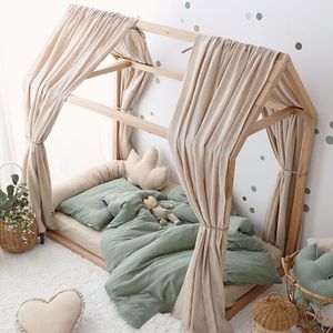 Set 2 baldachine muselina pentru pat tip casuta, Little Amy, Bej, 2x360 cm pentru pat 120x200 cm imagine