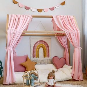 Set 2 baldachine muselina pentru pat tip casuta, Little Amy, Roz, 2x315 cm pentru pat 90x180 cm imagine