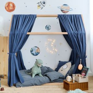 Set 2 baldachine muselina pentru pat tip casuta, Little Amy, Albastru inchis, 2x330 cm pentru pat 100x180 cm imagine