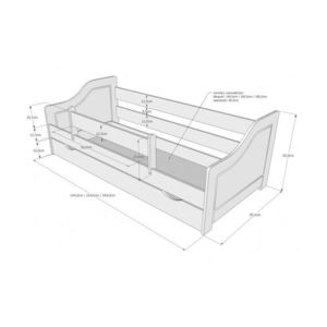 Patut din lemn si MDF Nichiduta Lili Alb 140x80 cm + bariera de siguranta 90 cm, margini rotunjite, materiale si vopsele sigure pentru copii imagine