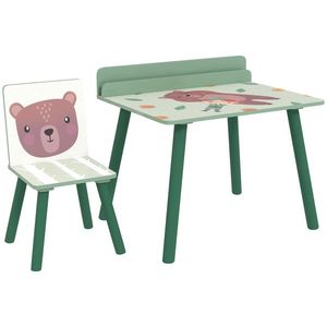 AIYAPLAY Birou Copii cu Raft pentru Depozitare din MDF și Lemn de Pin, cu Masă și Scaun, 60x48x53.5 cm, Verde | Aosom Romania imagine