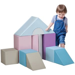 HOMCOM Set de 11 piese de blocuri moi, blocuri de spumă pentru a sări și a se cățăra, pentru copii, 1-3 ani, cu husă de piele artificială, Multicolor | Aosom Romania imagine