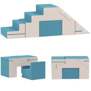 AIYAPLAY Set de 2 blocuri moi de jucării pentru copii mici, piele artificială, spumă, pentru cățărat, construit, joacă, Bej+Albastru | Aosom Romania imagine