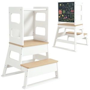 AIYAPLAY Turn de Învățare pentru Copii 3-6 Ani cu Tablă și Balustradă de Siguranță, 55x52, 5x87, 5 cm, Alb | Aosom Romania imagine