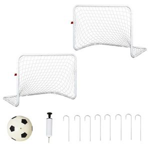 HOMCOM Set de 2 mini cage de fotbal pentru copil - minge, pompă, țăruși incluși - 78L x 46l x 56H cm - metal alb | Aosom Romania imagine