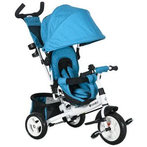 HOMCOM Triciclu pentru copii, Bicicleta pentru copii, Cos pe spate, Suport pentru pahar, Parasolar, Metal, Albastru | Aosom Romania imagine