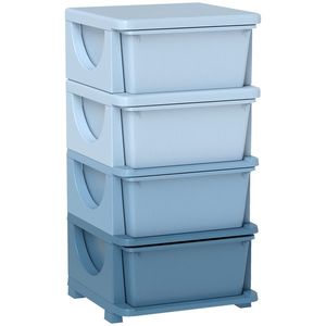 HOMCOM Cutii de depozitare pentru copii, 4 sertare, margini rotunjite, design ridicat, plastic, albastru | Aosom Romania imagine