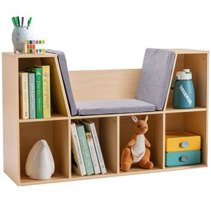 HOMCOM 2 în 1 Raft pentru copii Raft + Scaun inclus Pernă 103 cm × 30 cm × 62 cm Alb + Gri | Aosom Romania imagine