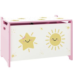 AIYAPLAY Cutie pentru Jucării cu Capac, Balama de Siguranță și Mânere Groove, Organizator pentru Depozitarea Jucăriilor pentru Copii, Camera de Zi, Sala de Joacă, Roz | Aosom Romania imagine