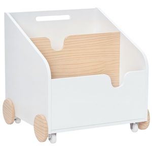 HOMCOM Cutie de Depozitare din Lemn pentru Jucării 2 Secțiuni cu Roți și Mâner Cărucior Copii Librărie cu Roți pentru Cameră Copii 40x43x43 cm Alb și Natural | Aosom Romania imagine