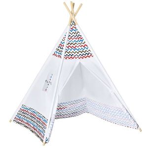 HOMCOM Cort pentru Copii de +3 Ani Tipi Infantil de Lemn Portabil cu Fereastră pentru Interior și Exterior 120x120x155 cm Alb | Aosom Romania imagine