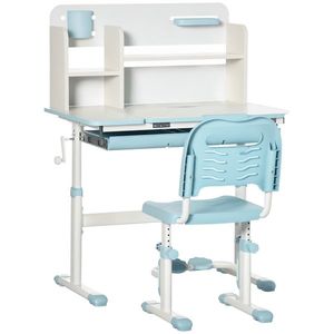 HOMCOM Birou și Scaun pentru Copii de +3 Ani cu Înălţime Ajustabilă și Masă Inclinabilă 80x52x88-109 cm și 35, 5x44, 5x66-80 cm Albastru | Aosom Romania imagine